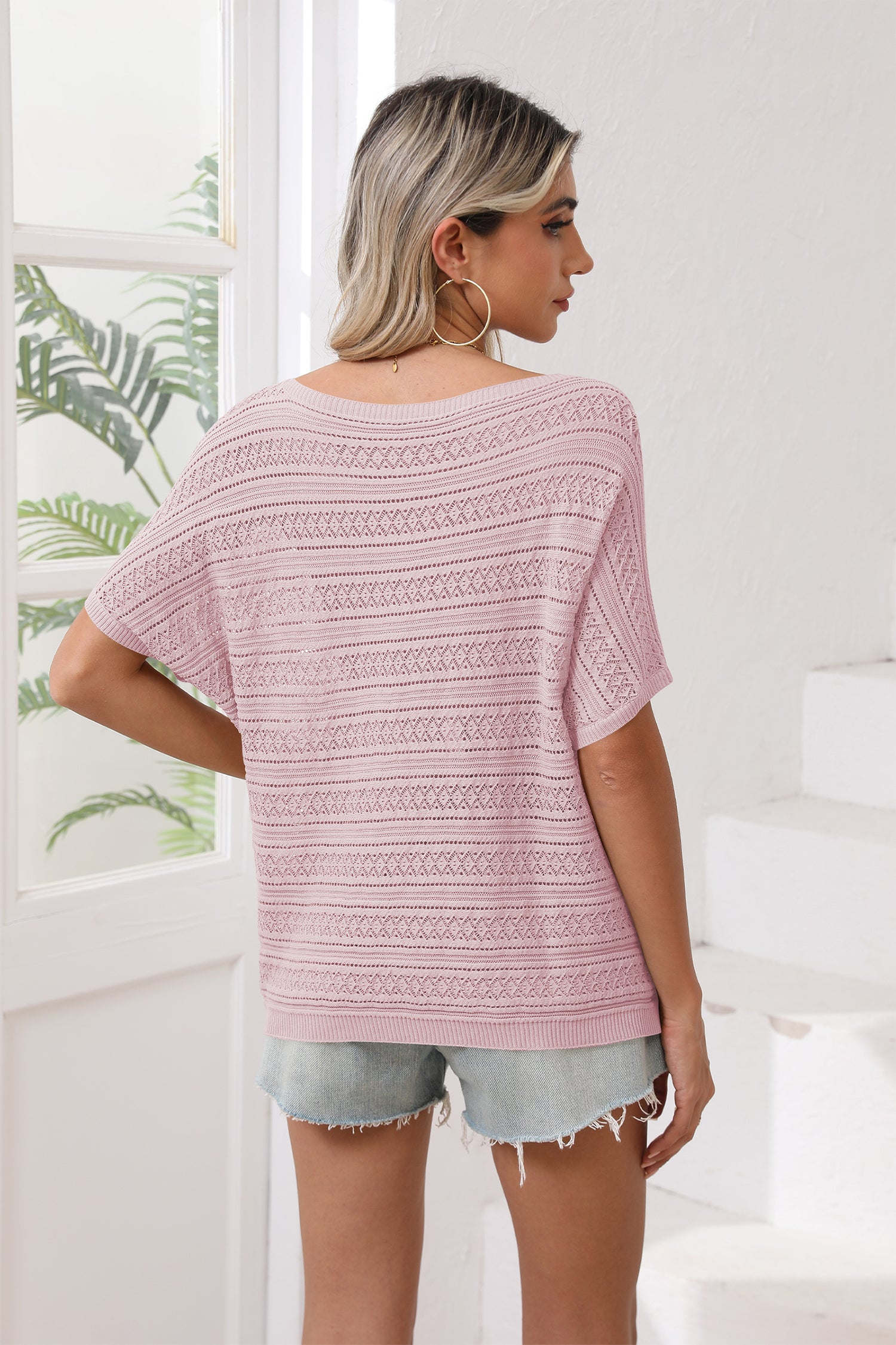 Cakulo Women's Summer Off-Shoulder Crochet Batwing Knit Top