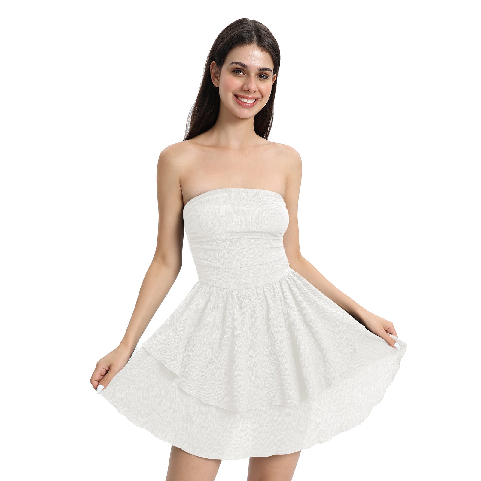 Cakulo Women's Strapless Ruffle Short Tasseled Dress