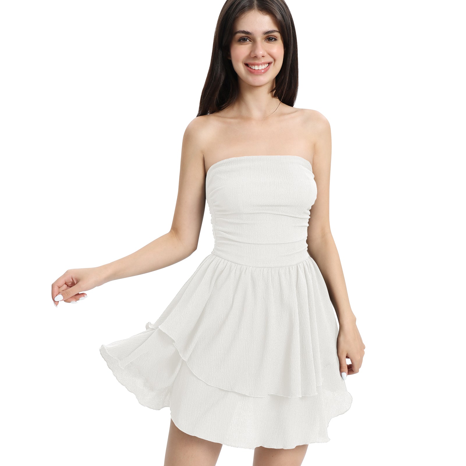 Cakulo Women's Strapless Ruffle Short Tasseled Dress