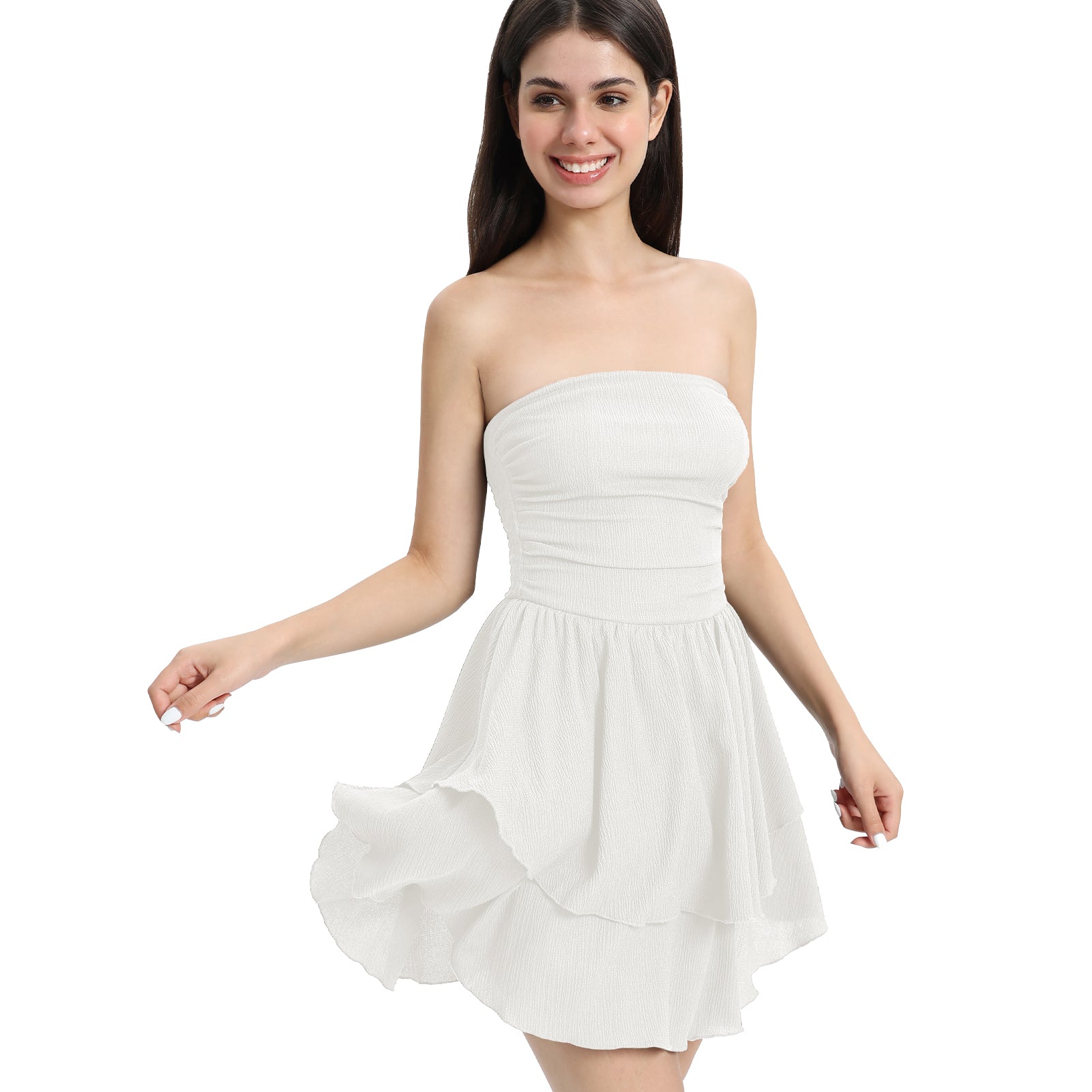 Cakulo Women's Strapless Ruffle Short Tasseled Dress