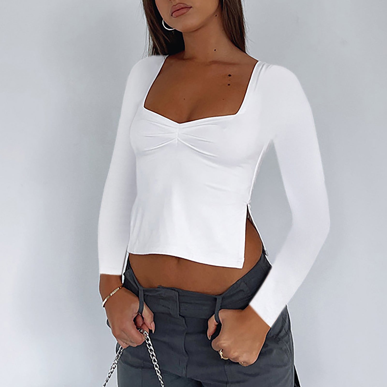 Cakulo Women Sweetheart Neck Long Sleeve